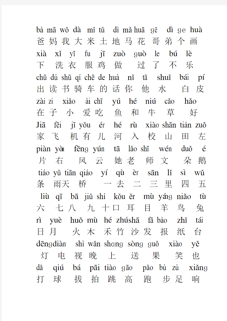 小学语文一年级带拼音生字表 共(11页)