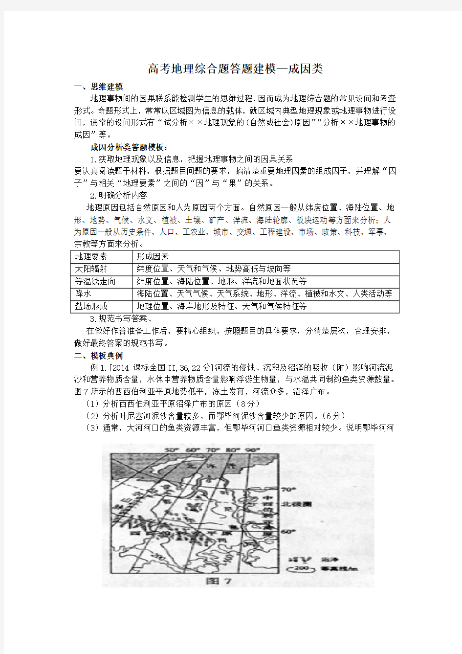 (完整)高考地理综合题答题建模—成因类