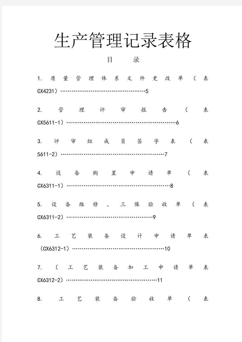 生产管理记录表格大全