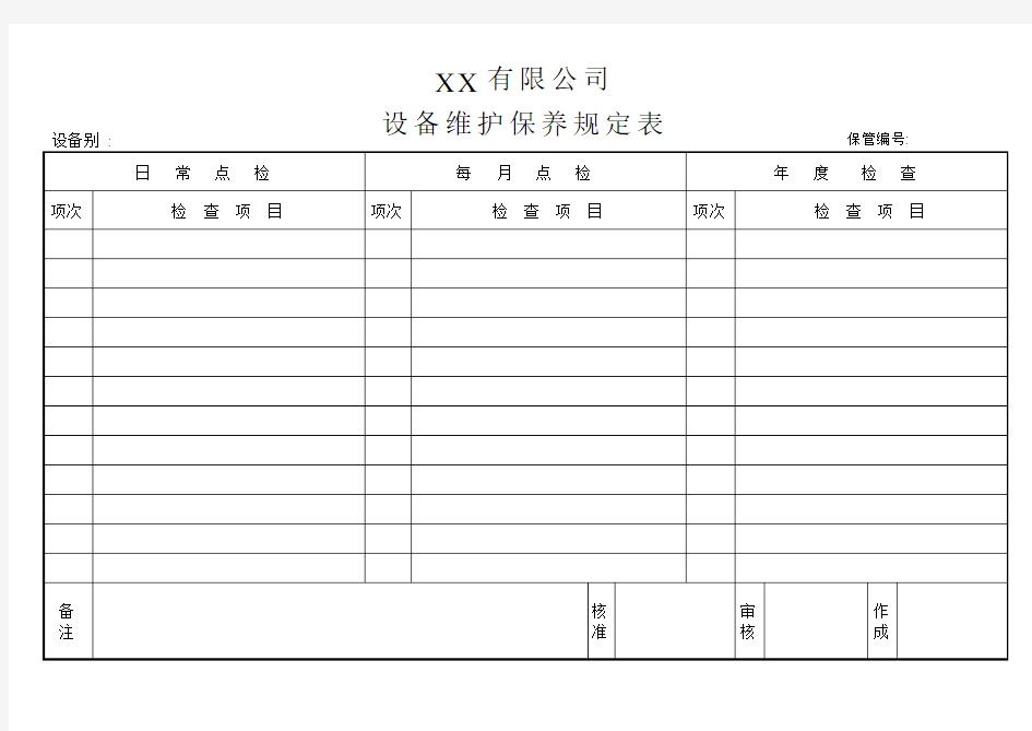 机器设备维护保养规定表