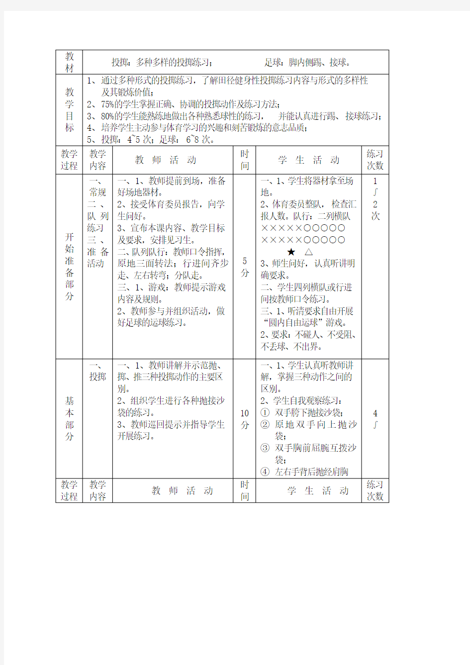 初中七年级体育课教案全集