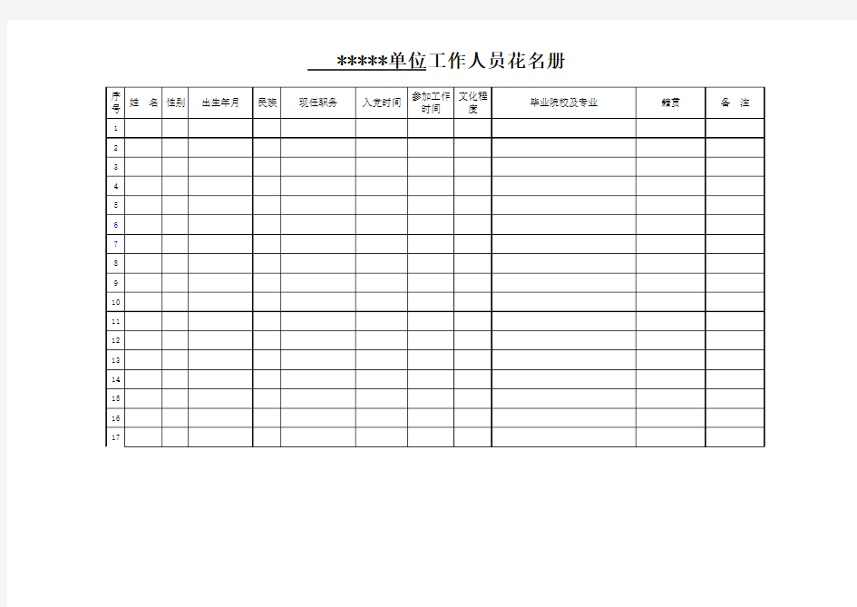 单位工作人员花名册样表