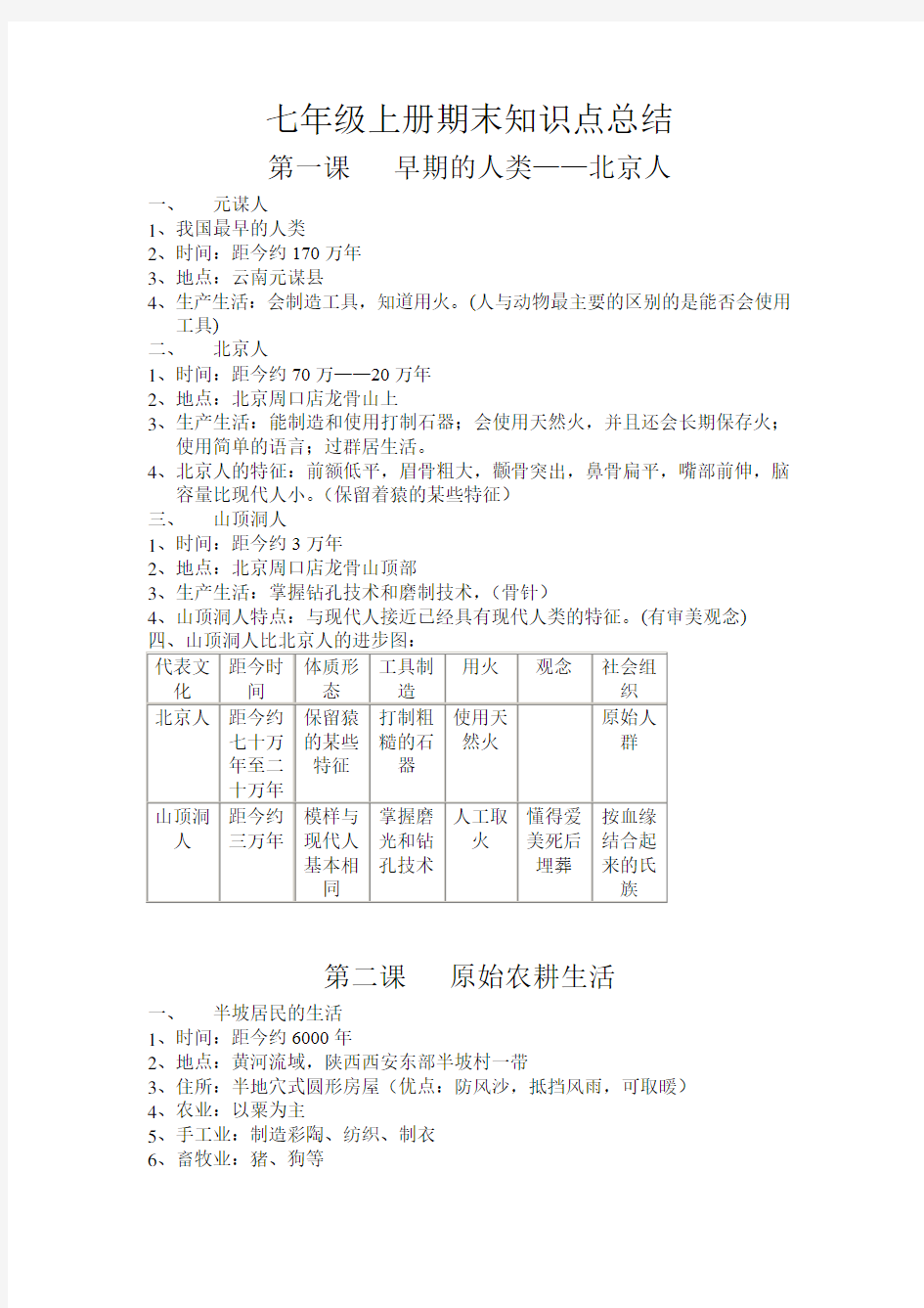 部编版初中七年级历史上册知识点总结