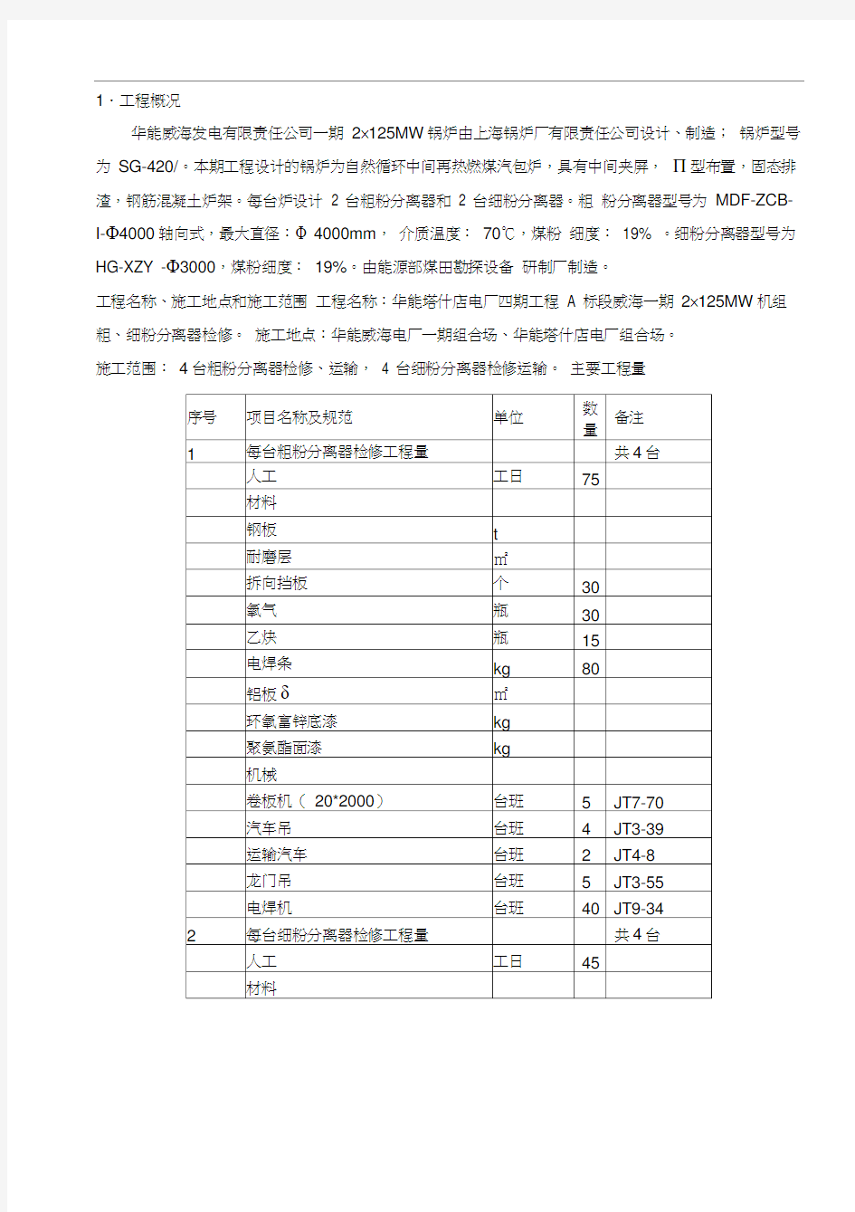 锅炉粗细粉分离器检修方案