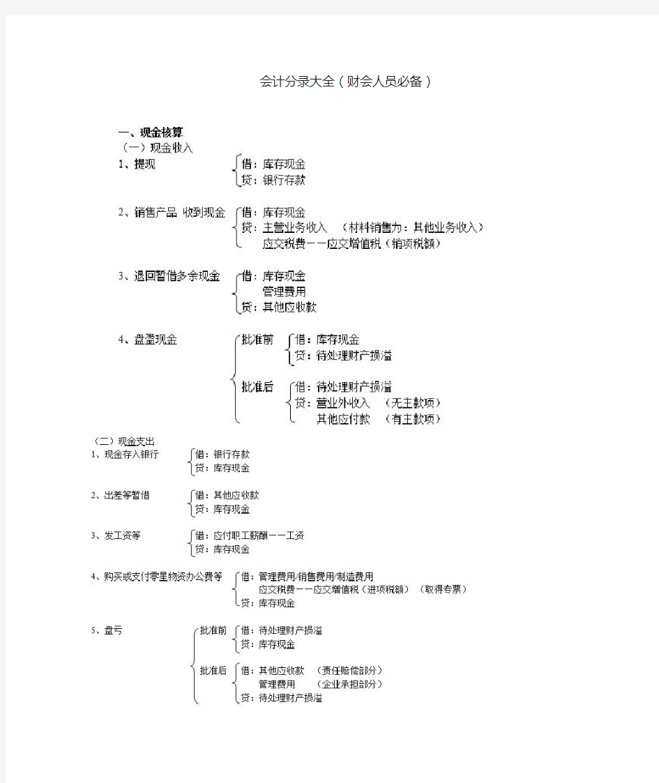 会计分录大全出纳等财会人员必备