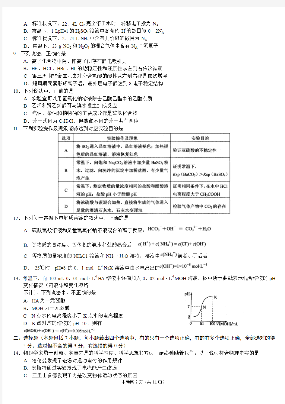 2013年山东省济南市高三二模_理科综合