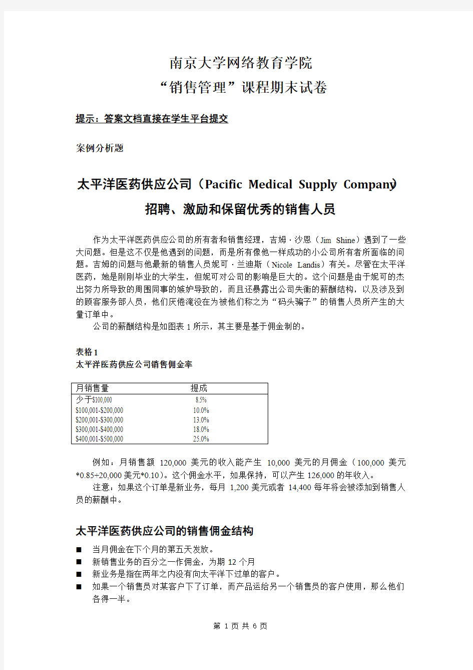 销售管理试题(南京大学网络教育学院2014年06月23日)