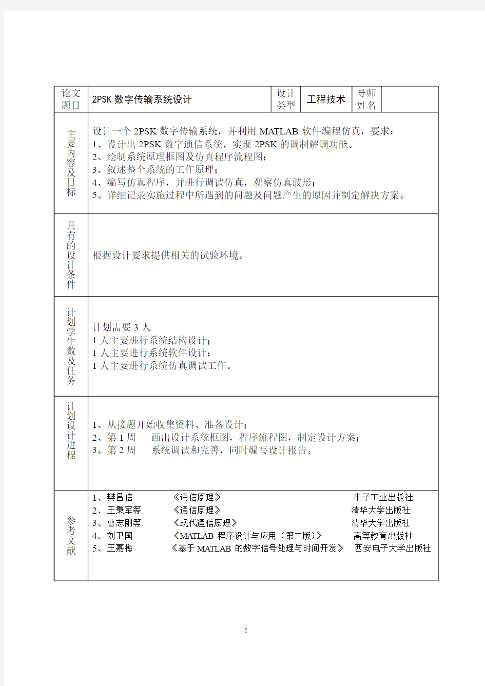 2PSK调制与解调系统的仿真,电子通信类课程设计报告