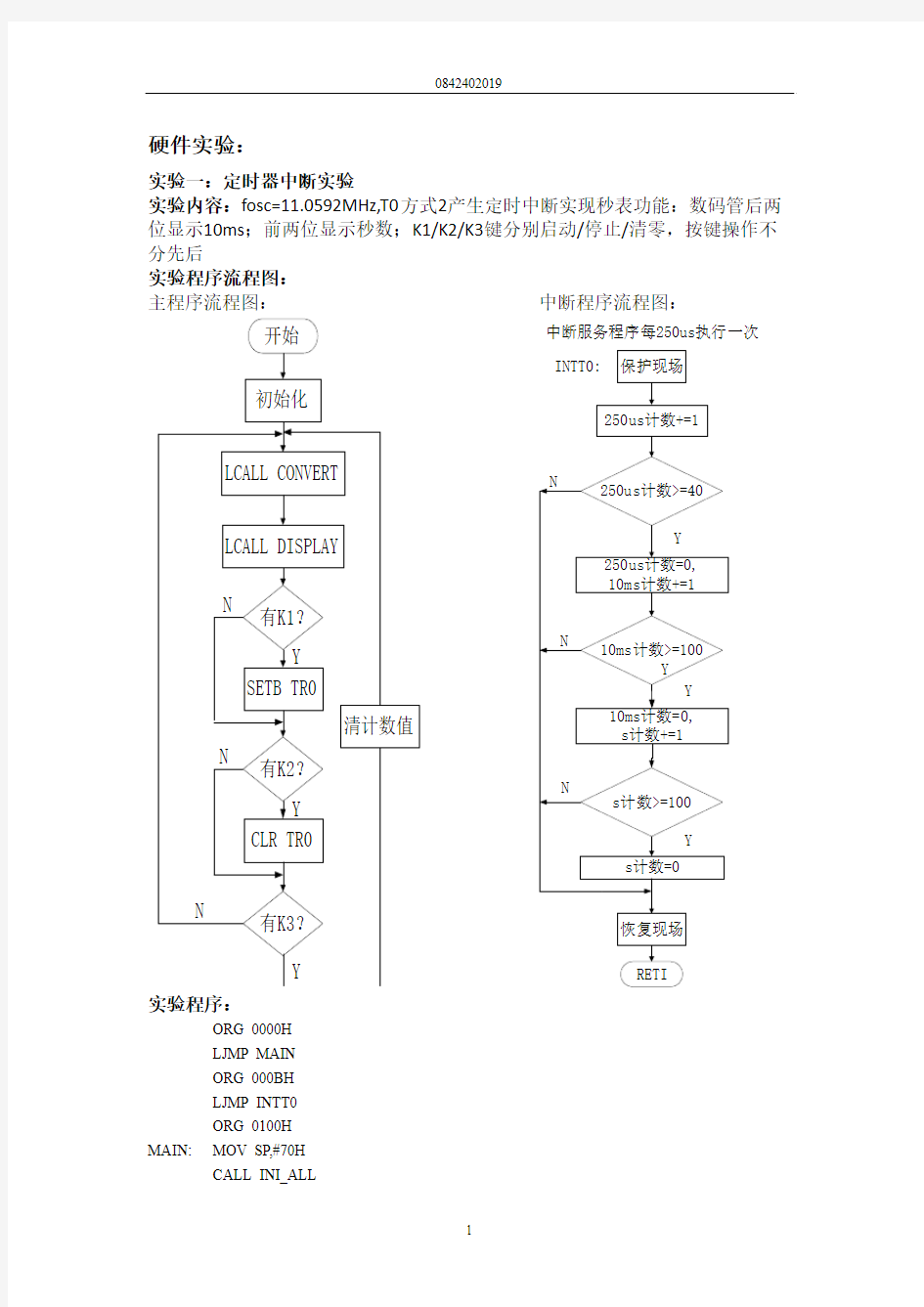 51单片机实验报告