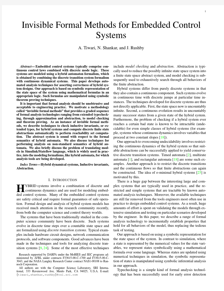 Invisible Formal Methods for Embedded Control Systems