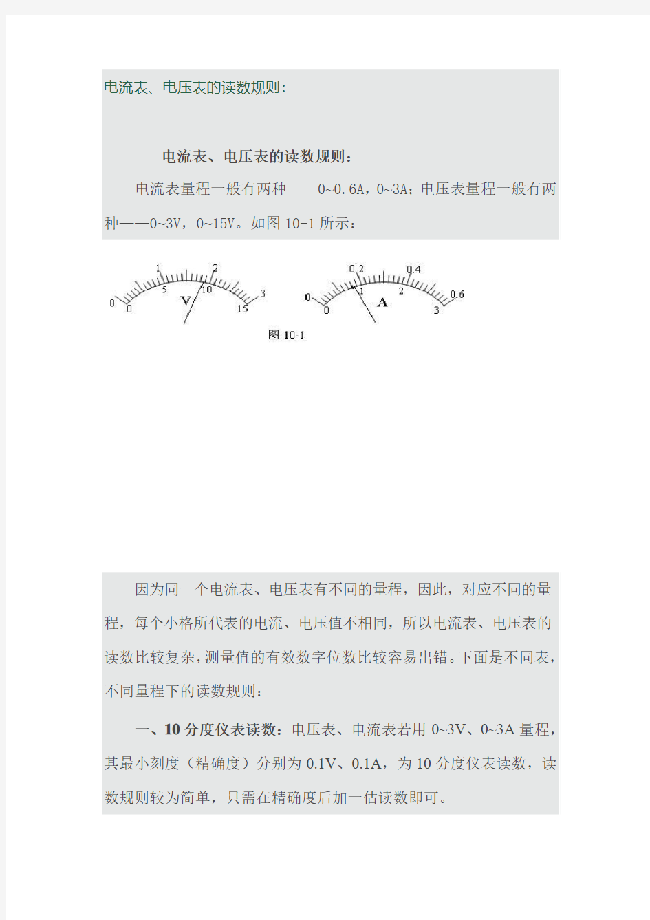 电流表电压表读数