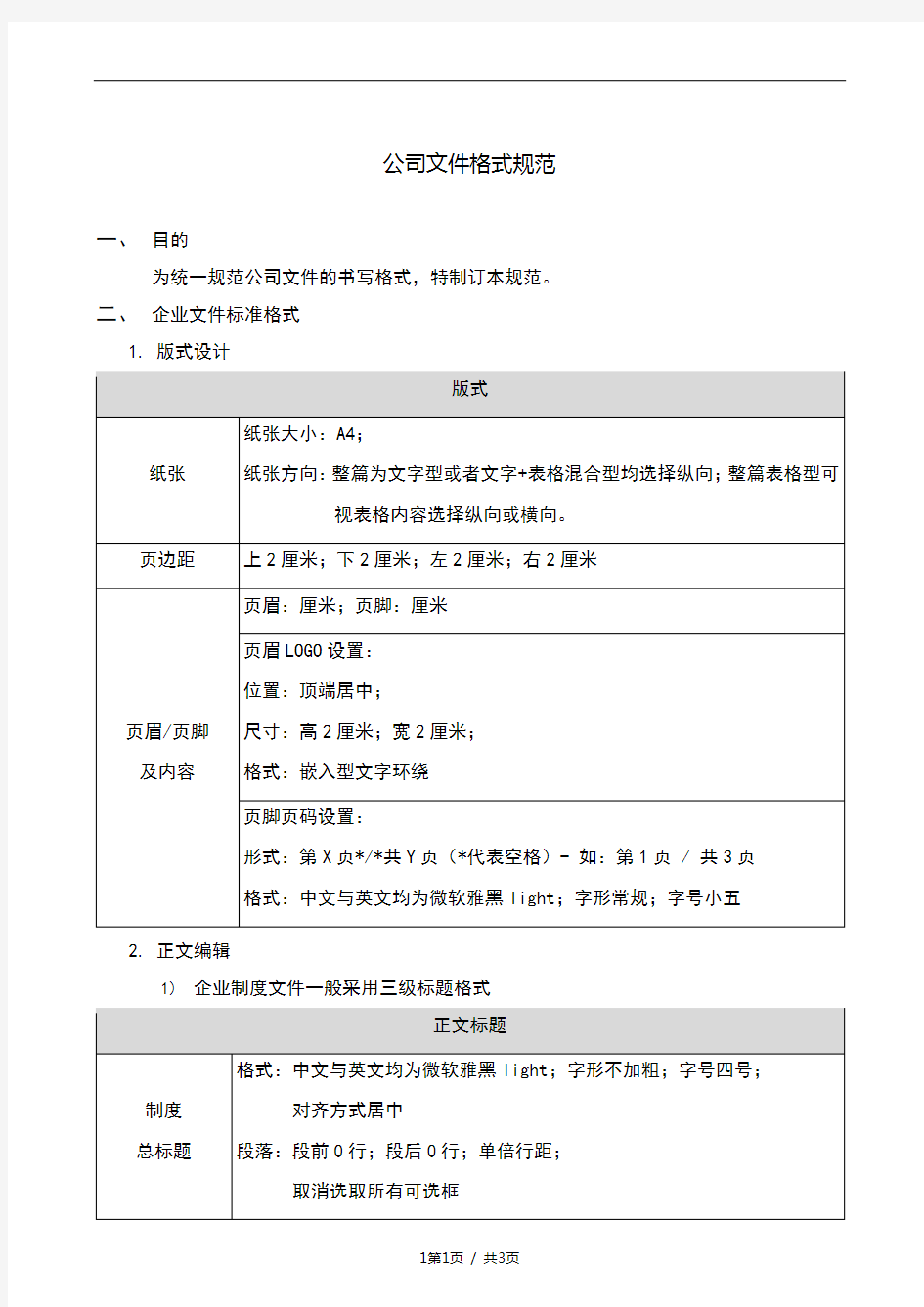 企业制度文件格式规范