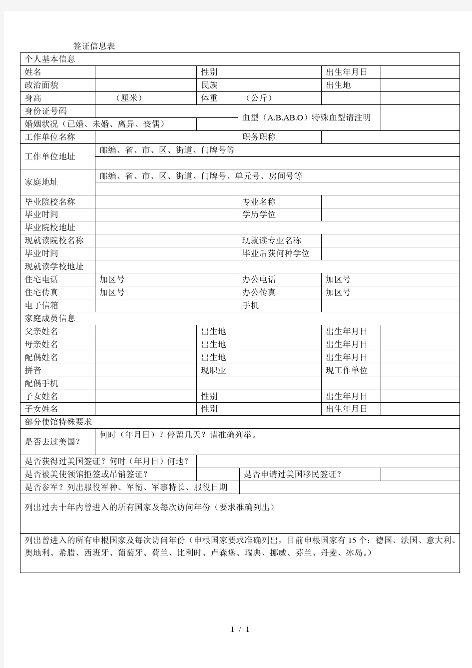 签证信息表