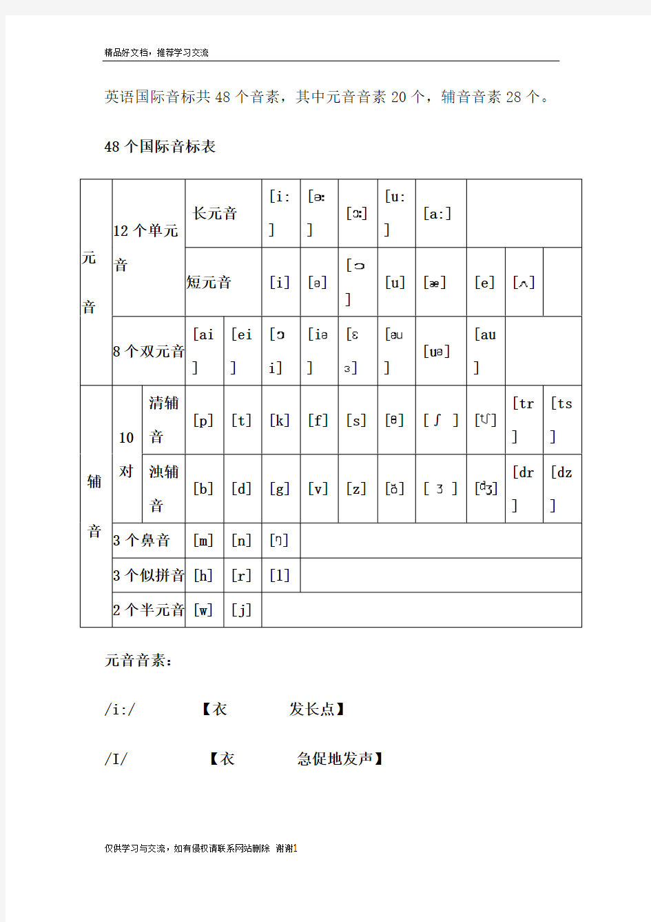 最新英语48个音标中文谐音读法大全33154