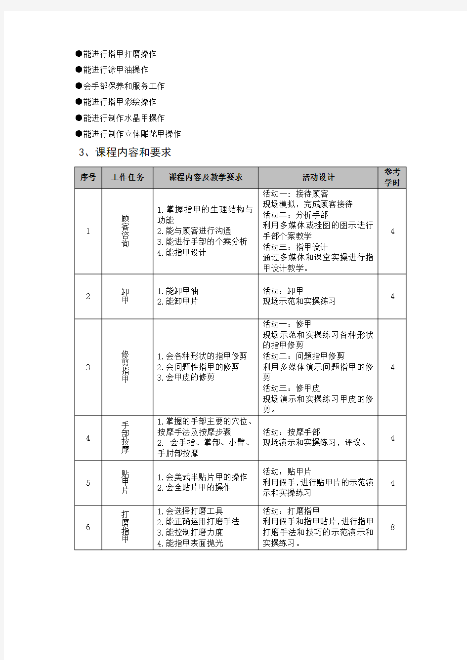 美甲技术课程标准