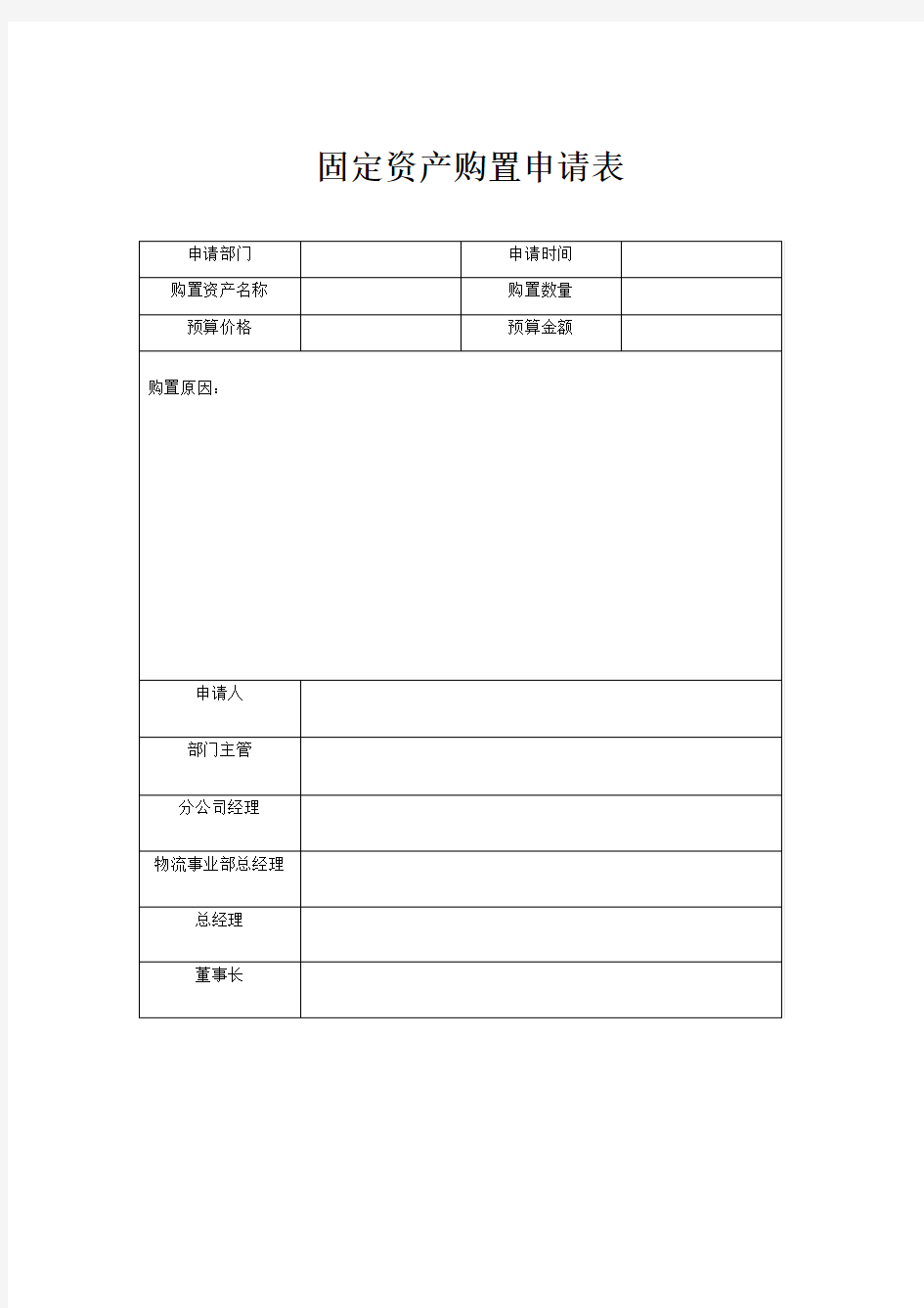 《固定资产购置申请单》