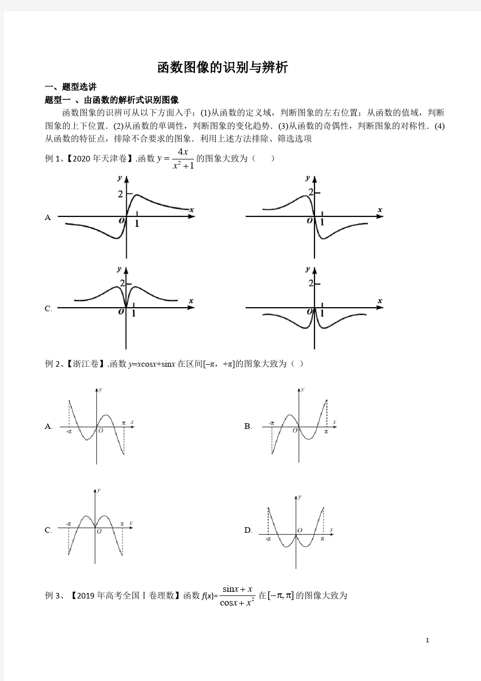 高常考题—考函数图像的识别与辨析(含解析)