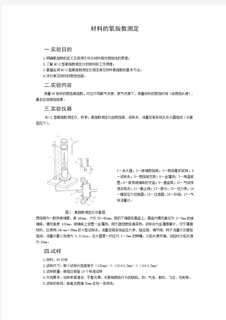 PP材料的氧指数测定