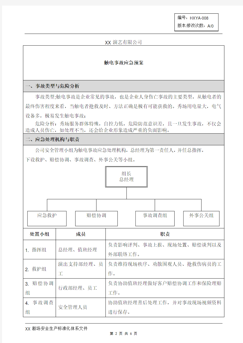 触电事故应急预案