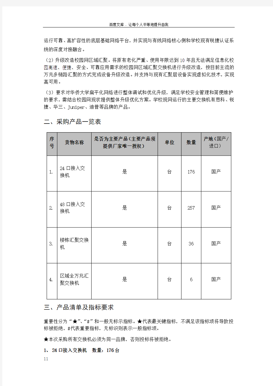 技术需求第包交换机