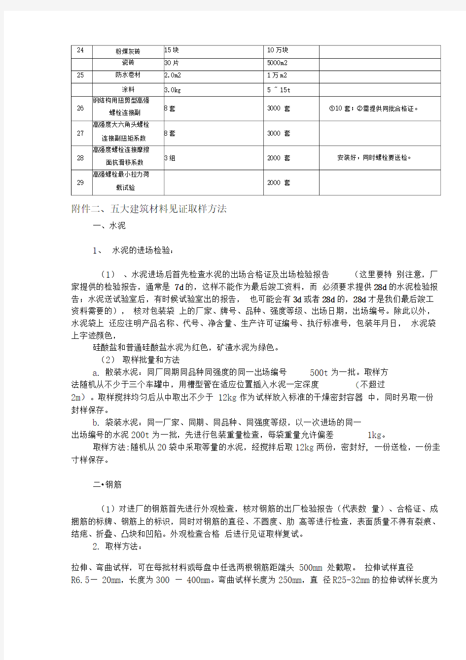 3.见证取样检测取样数量及规定