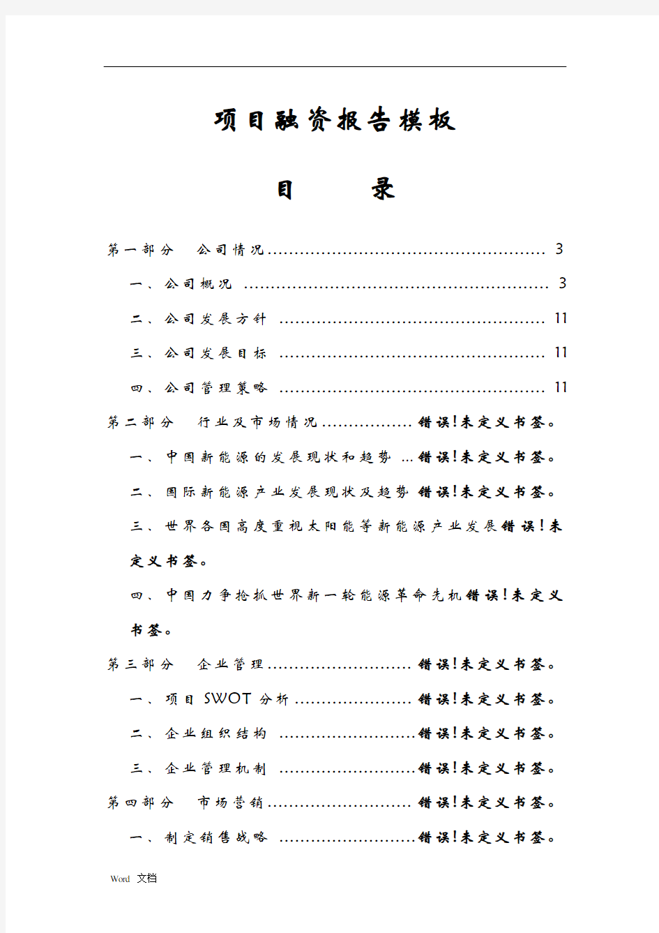 项目融资报告模板