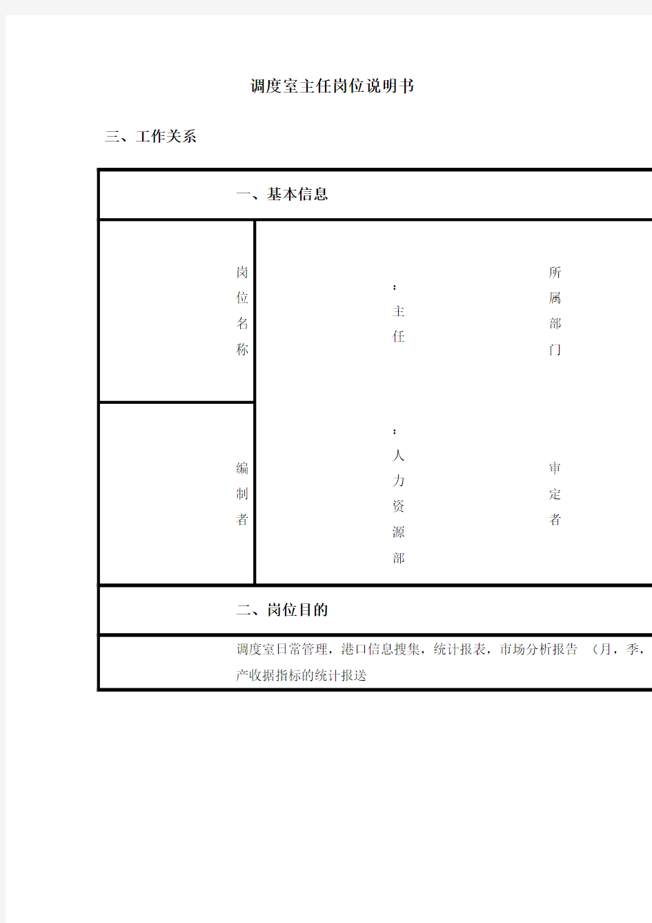 船务部调度室主任岗位职责