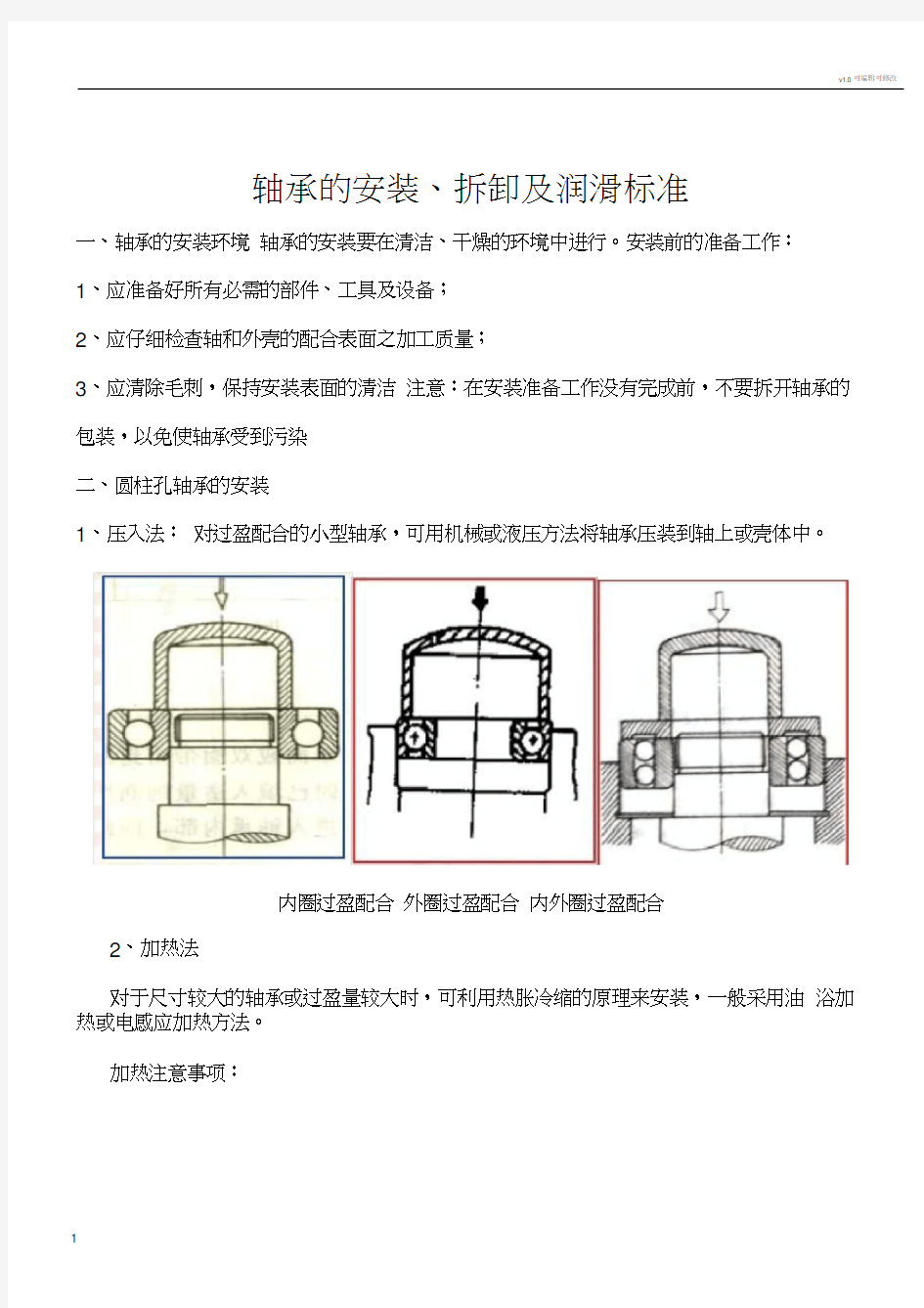 轴承的安装、拆卸及润滑标准