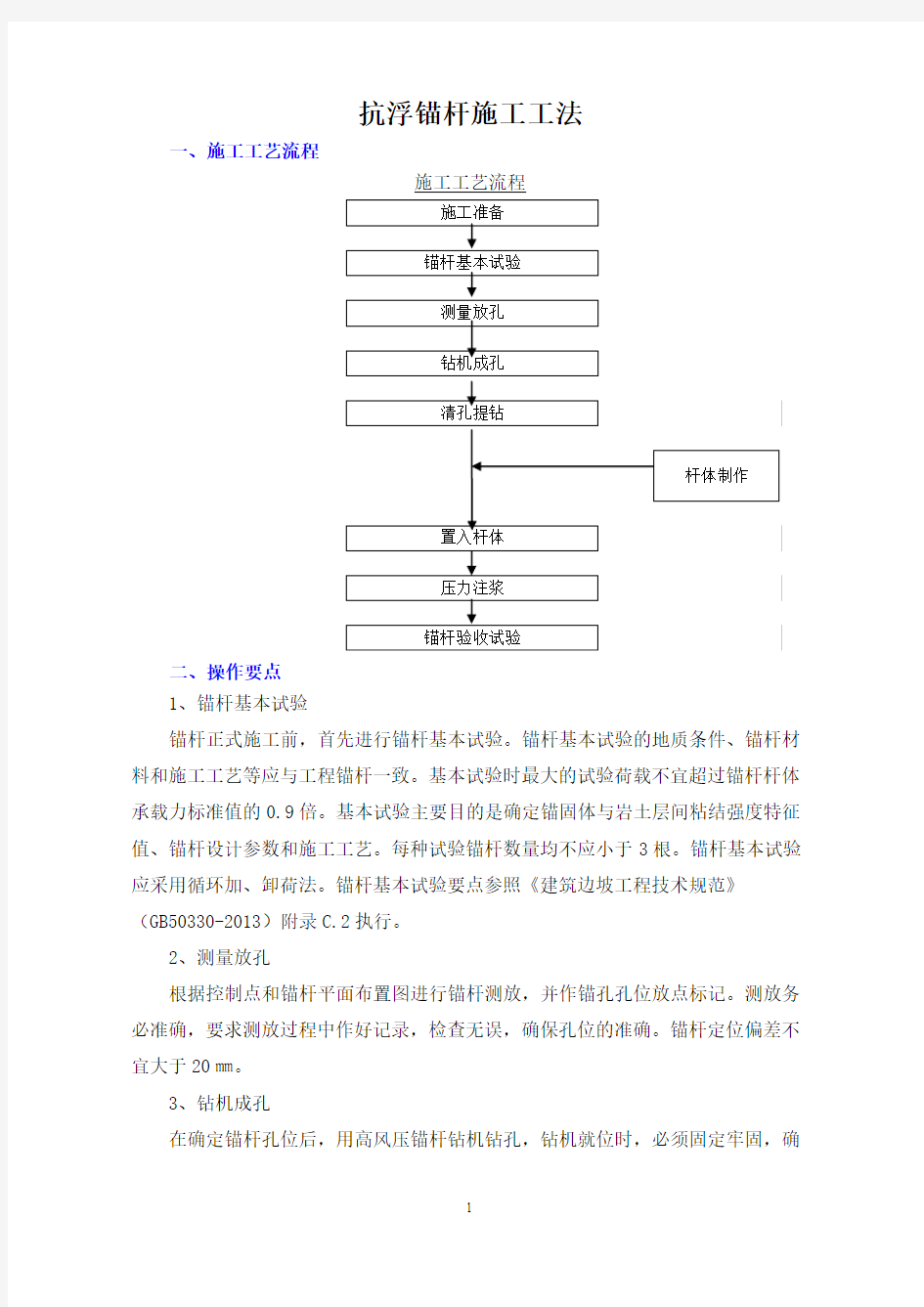 抗浮锚杆施工方法