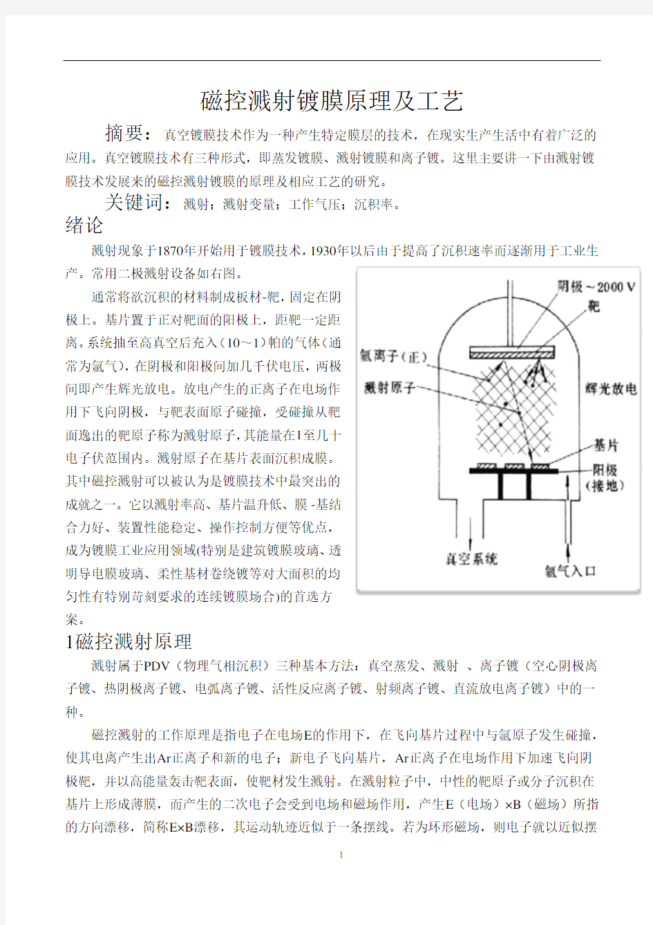 磁控溅射镀膜原理及工艺