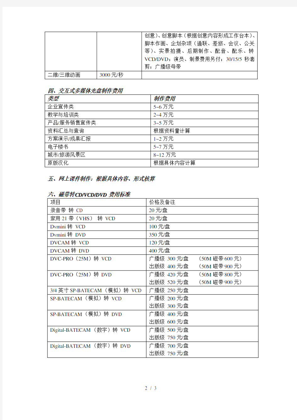 影视广告制作报价单DOC