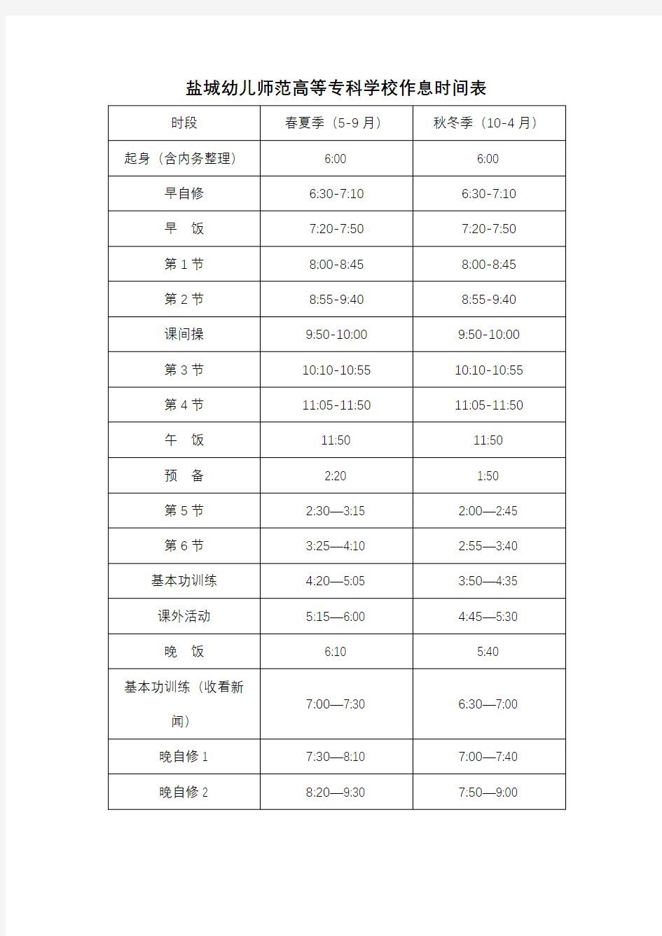 XX学校作息时间表【模板】