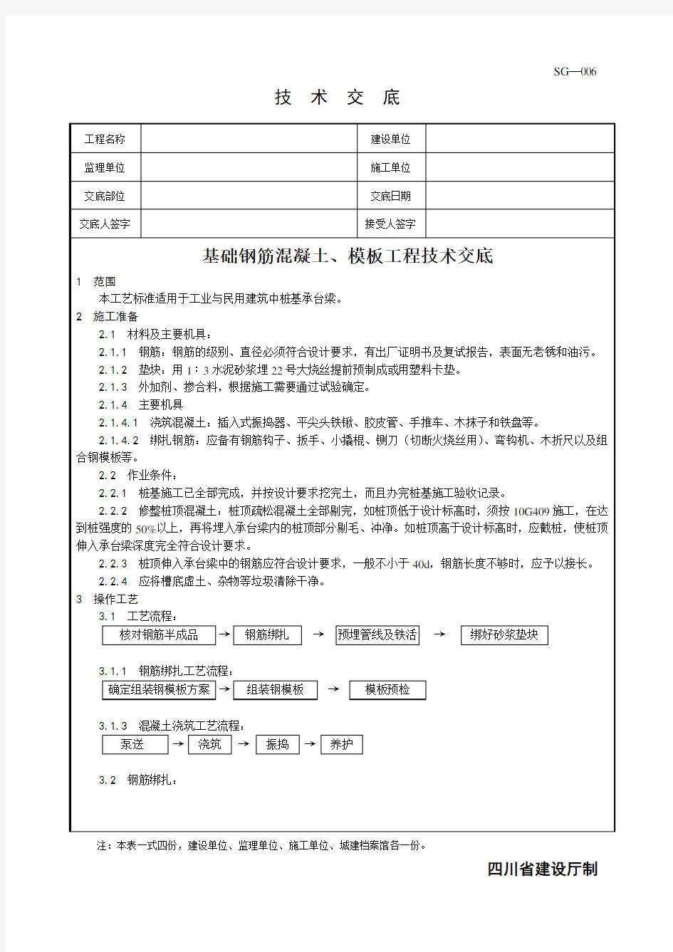 基础钢筋混凝土、模板工程技术交底