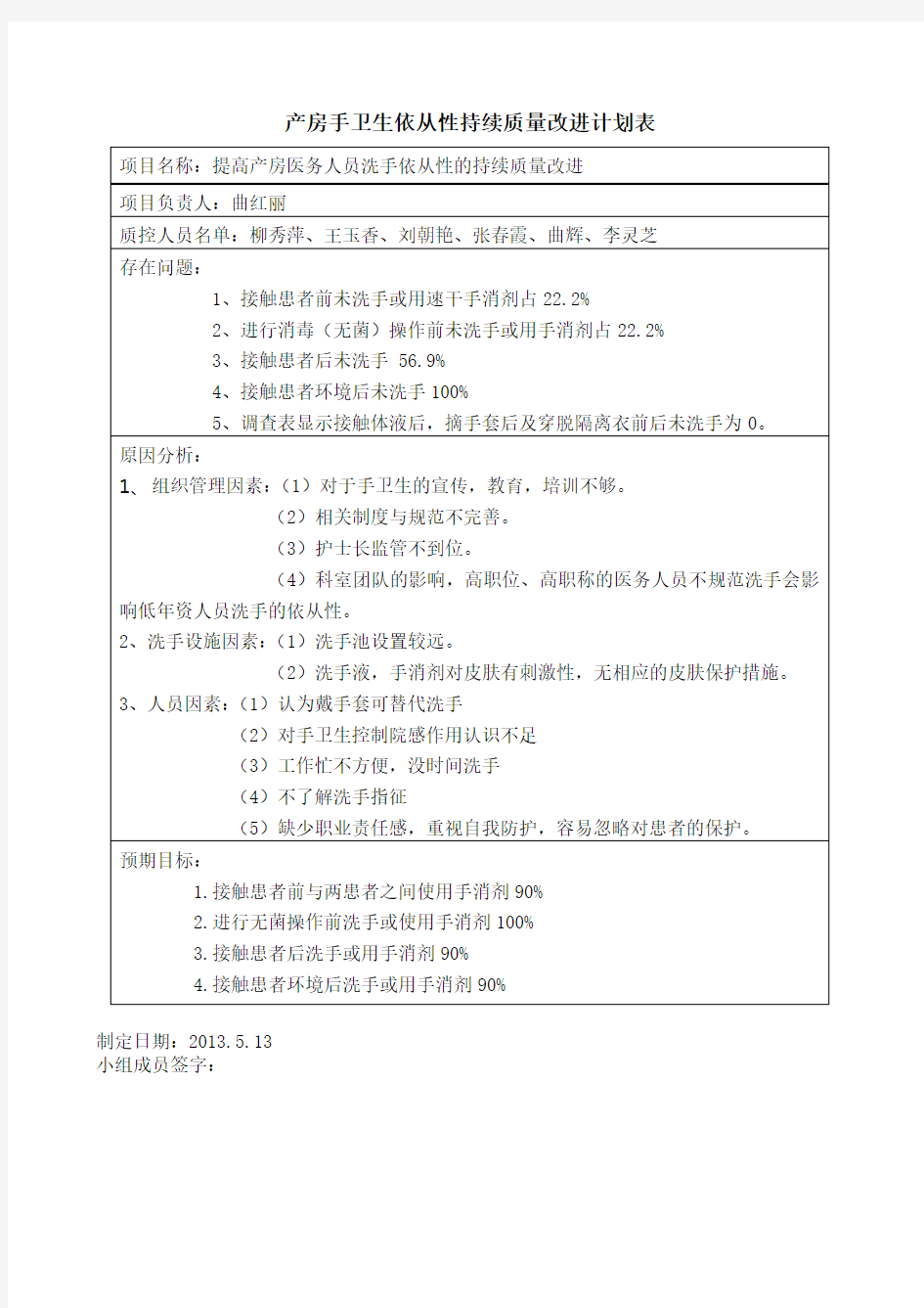 洗手依从性的持续质量改进