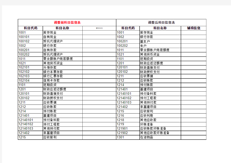 新政府会计科目明细表