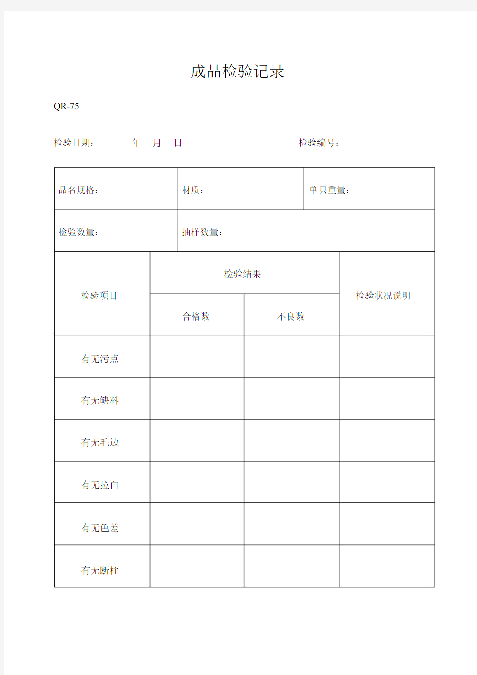 成品检验记录表格格式.doc