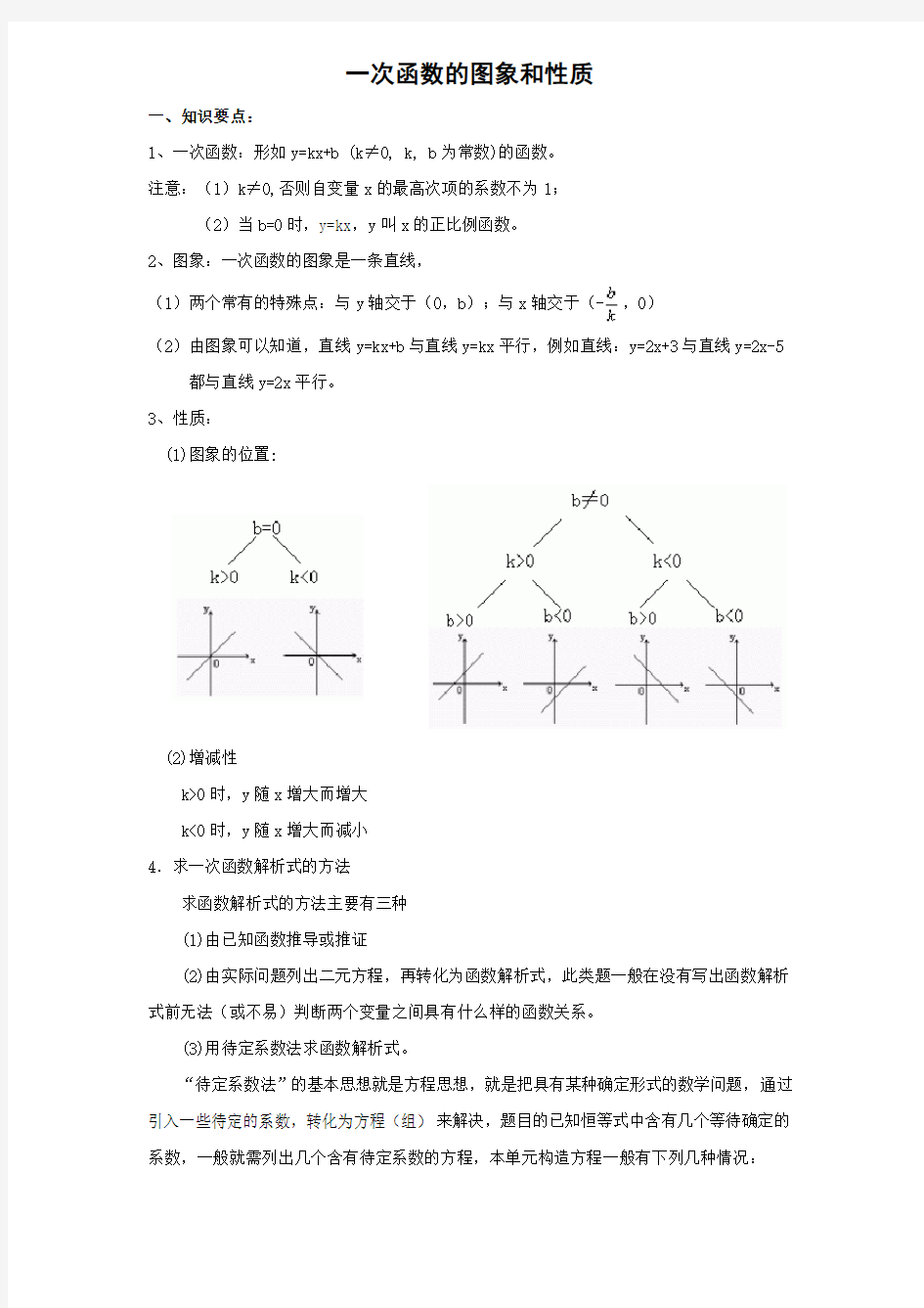 一次函数知识点、经典例题、练习