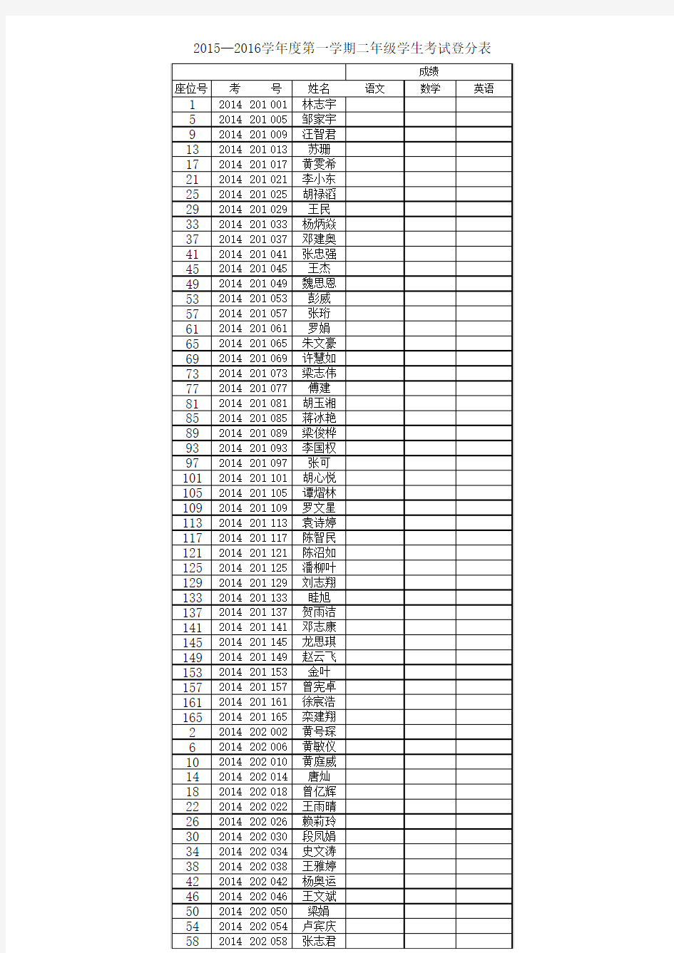 202各班学生名单(上学期折)