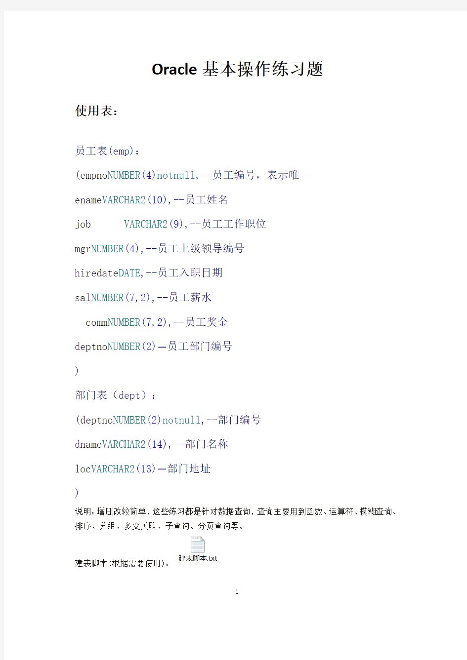 史上最全Oracle数据库基本操作练习题(含答案)