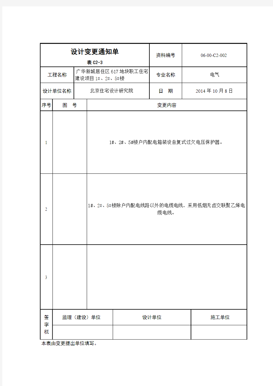 设计变更通知单