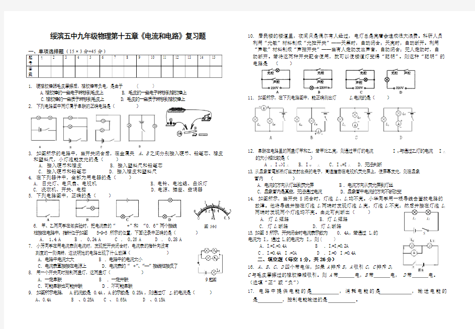 2013新人教版九年级物理第十五章 电流和电路期末复习专项训练