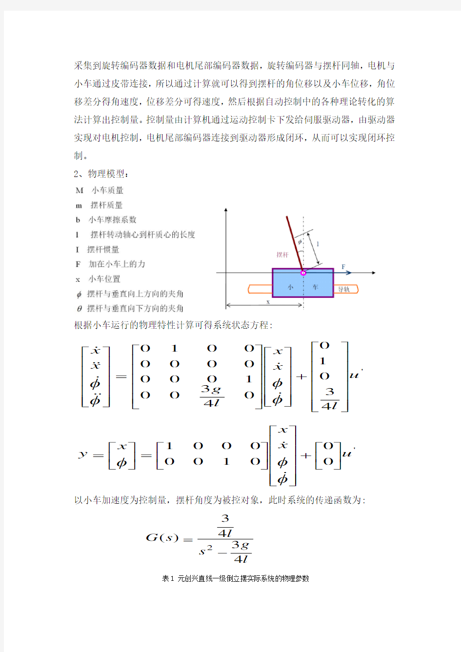 一级倒立摆实验报告