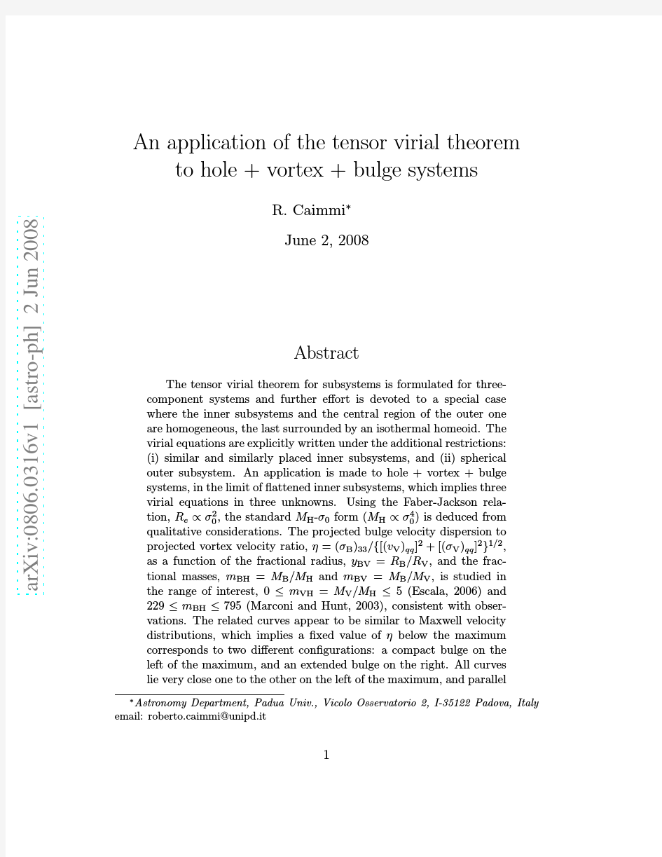 An application of the tensor virial theorem to hole + vortex + bulge systems