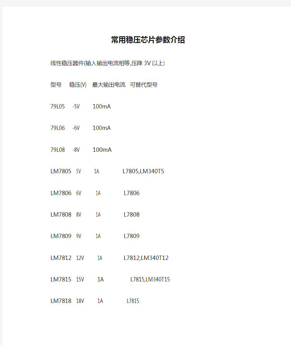 常用稳压芯片参数介绍