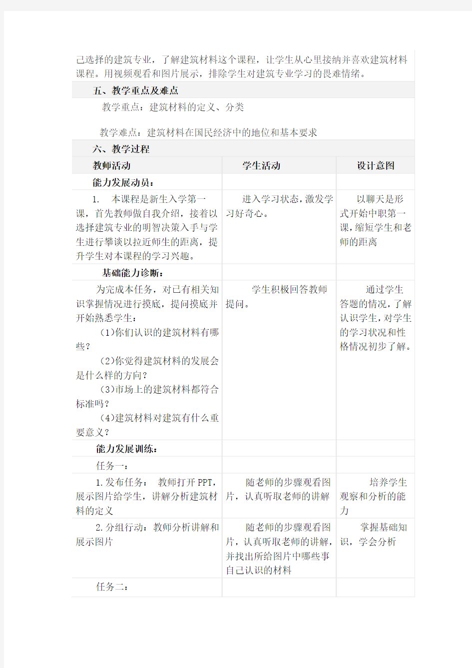 建筑材料教学设计