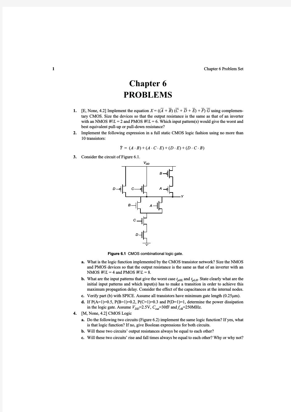 数字集成电路--电路、系统与设计(第二版)课后练习题  第六章 CMOS组合逻辑门的设计-Chapter 6 Designing