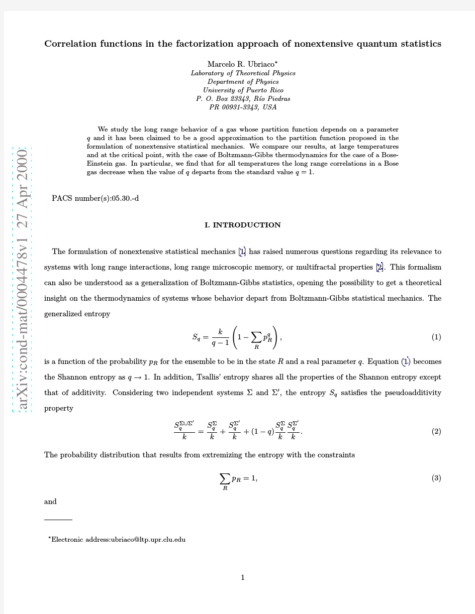 Correlation functions in the factorization approach of nonextensive quantum statistics