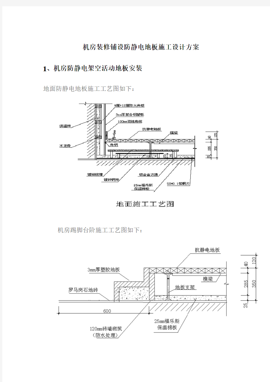 机房装修铺设防静电地板施工设计方案