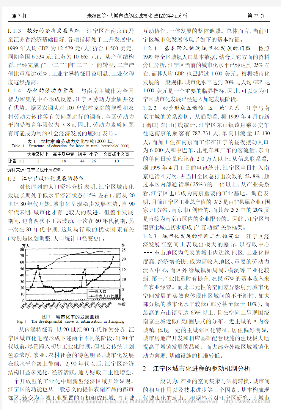 大城市边缘区城市化进程的实证分析——以南京江宁区为例