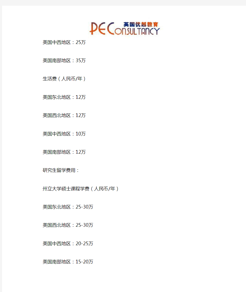 各国出国留学费用排行榜